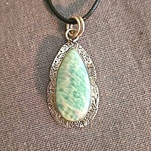 Amazonite gemstone necklace silver pendant on cord new gorgeous